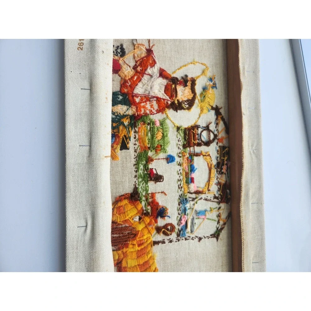 Vtg. Completed Crewel Embroidery  Childhood Treasures Girl Dollhouse Dog Crayons